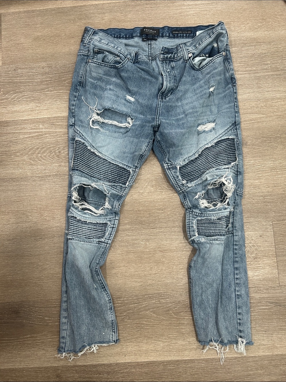 PacSun Light Blue Distressed Skinny Biker Jeans